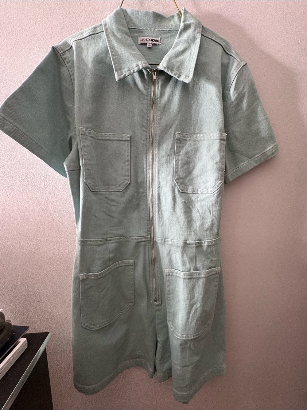 Fashion Nova Kids Mint Zip-Front Short Sleeve One-Piece